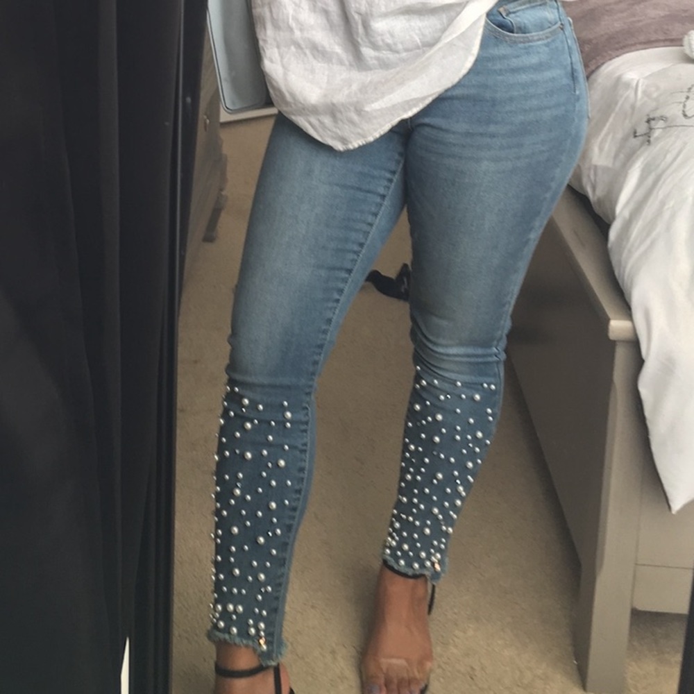 Denim Jeans with Pearls